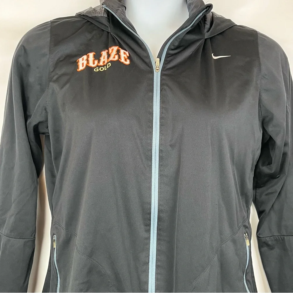 Nike Windproof Jacket Women L Black Texas Blaze Softball Plaid Lining Hood